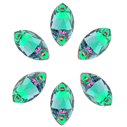 AAA+ Glitz It Navette / Marquise Sew On Crystals: EMERALD PEACOCK