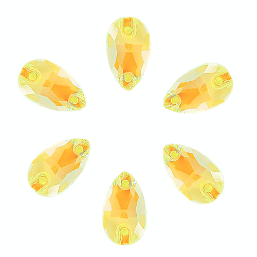 AAA+ Glitz It Pear Drop Sew On Crystals: Fluro Yellow AB