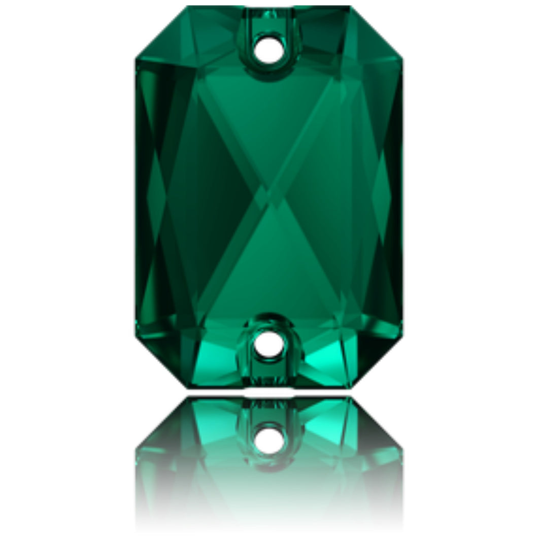Swarovski® Sew On Crystals: Emerald Cut 3252 Emerald - Glitz It