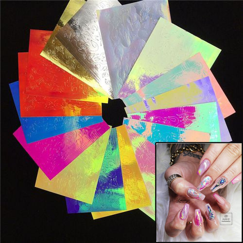 16 Pieces Holographic Flame Nail Art Stickers