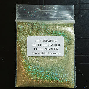 Holographic Pixie Dust Glitter Powder: Golden Green 5g
