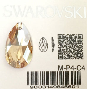 Swarovski® Sew On Crystals: Pear Drop 3230 Golden Shadow - Glitz It