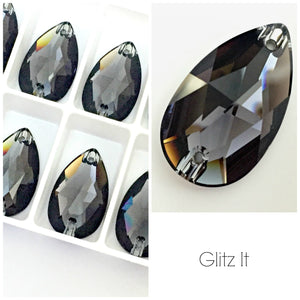 Swarovski® Sew On Crystals: Pear Drop 3230 Graphite - Glitz It