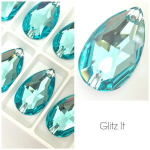 Swarovski® Sew On Crystals: Pear Drop 3230 Light Turquoise - Glitz It