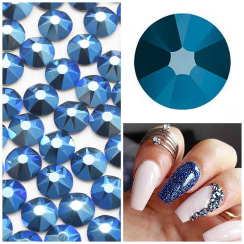 Swarovski Metallic Blue Crystals Mixed Size Glue On Flatbacks Small to Medium - Glitz It