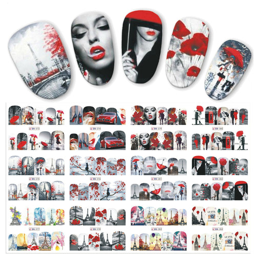 12-Sheet Sexy and Romantic Feature Red Water Nail Art Stickers - Glitz It